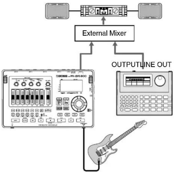 BOSS BR-800 - Mixing the Sound from an Audio Device (LINE IN MIX) - 1