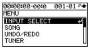 00:00:00-00:0 001-01 MENU INPUT SELECT SONG UNDO/REDO TUNER