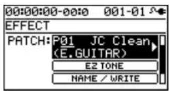 00:00:00-00:0 001-01 EFFECT PATCH: P01 JC Clean (E.GUITAR) E2 TONE NAME / WRITE