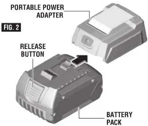 PORTABLE POWER ADAPTER RELEASE BUTTON BATTERY PACK FIG. 2