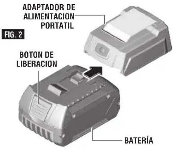 ADAPTADOR DE ALIMENTACION PORTATIL BOTON DE LIBERACION BATERÍA FIG. 2