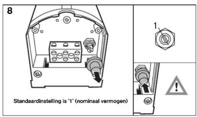 8 Standaardinstelling is '1' (nominaal vermogen)