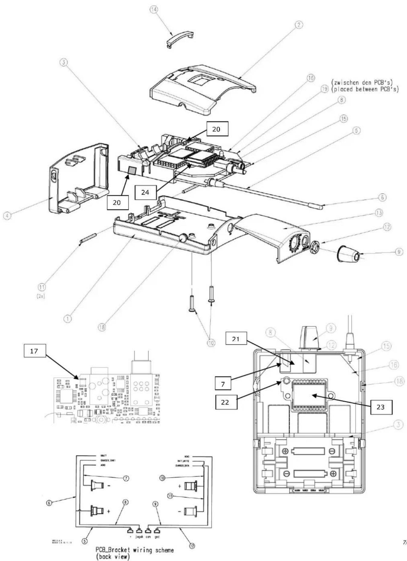 (zwischen den PCB's) (placed between PCB's) 17 20 24 21 23 PCB_Brocket wiring scheme (back view)