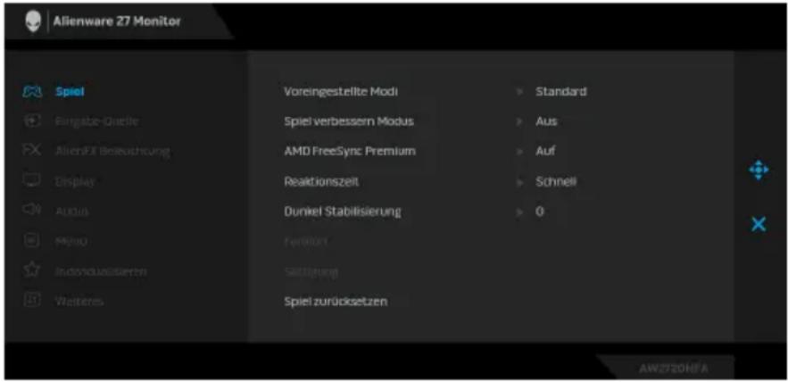 ALIENWARE AW2720HFA - Zugriff auf das Menüsystem - 2