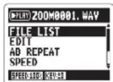 ZOOM H2next - Selecting the fi le to playback from a list - 1
