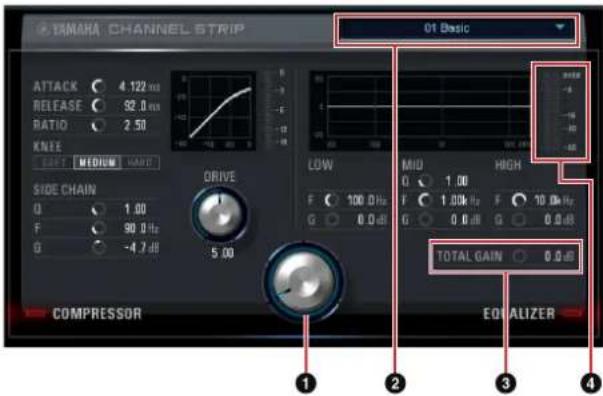 YAMAHA CHANNEL STRIP 01 Basic ATTACK 4.122 mm RELEASE 32.0 mm RATIO 2.50 KNEE LEFT MEDIUM MARD SIDE CHAIN 0 1.00 F 90.0 Hz G -4.7 dB DRIVE LOW MIO 1.00 F 1.00 Hz F 10.0 Hz G 0.0 dB G 0.0 dB HIGH TOTAL GAIN 0.0 dB COMPRESSOR EQUALIZER ① ② ③ ④