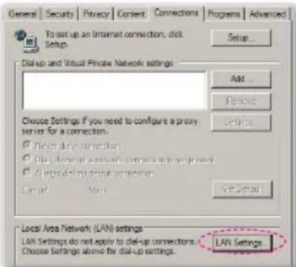 General Security Privacy Content Connections Programs Advanced To set up an Internet connection, disk Setup... Add... Remove... Settings... Choose Settings If you need to configure a proxy server for a connection. ✓ Here to a connection ✓ Use the Internet connection to access them ✓ Choose existing local connections Cancel Now LAN Settings Local Area Network (LAN) settings LAN Settings do not apply to disk-up connections. Choose Settings above for disk-up settings.