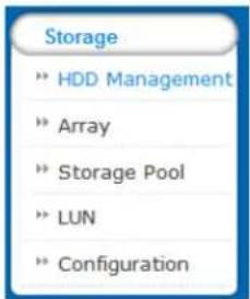 Storage » HDD Management » Array » Storage Pool » LUN » Configuration