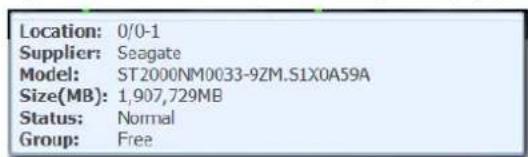 Location: 0/0-1 Supplier: Seagate Model: ST2000NM0033-9ZM.S1X0A59A Size(MB): 1,907,729MB Status: Normal Group: Free