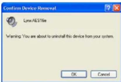 LYNX AES16e-50 - Uninstalling the AES16e Windows Driver Package in Windows XP/XP64 - 6
