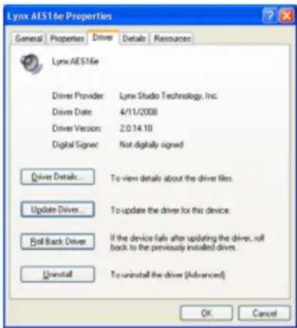 LYNX AES16e-50 - Updating an existing driver in Windows XP/XP64: - 6