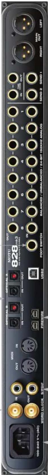 MOTU 828mk3 Hybrid - Quick Reference: 828mk3 Rear Panel - 1