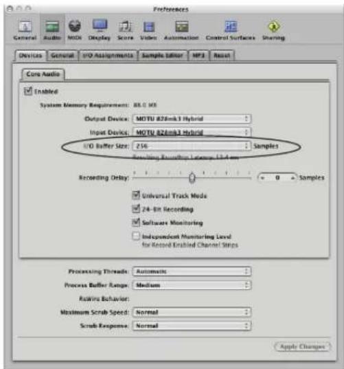 MOTU 828mk3 Hybrid - ADJUSTING THE AUDIO I/O BUFFER - 4