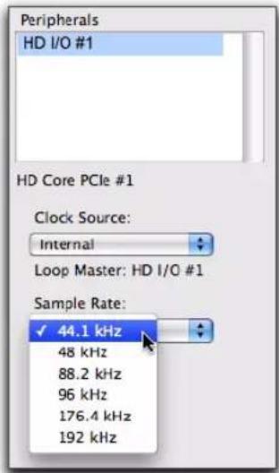 Peripherals HD I/O #1 HD Core PCIe #1 Clock Source: Internal Loop Master: HD I/O #1 Sample Rate: ✓ 44.1 kHz 48 kHz 88.2 kHz 96 kHz 176.4 kHz 192 kHz