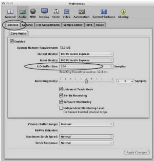 MOTU Audio Express - ADJUSTING THE AUDIO I/O BUFFER - 4