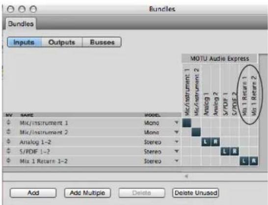 MOTU Audio Express - Mix1 1-2 return bus - 1