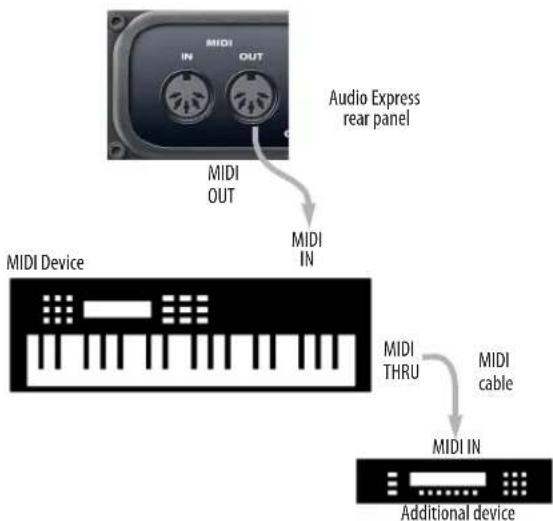 MOTU Audio Express - Connecting additional gear with MIDI THRUs - 1