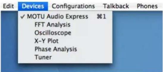 MOTU Audio Express - DEVICES MENU - 1