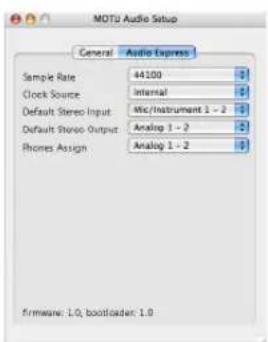 MOTU Audio Express - THE AUDIO EXPRESS SETTINGS - 2