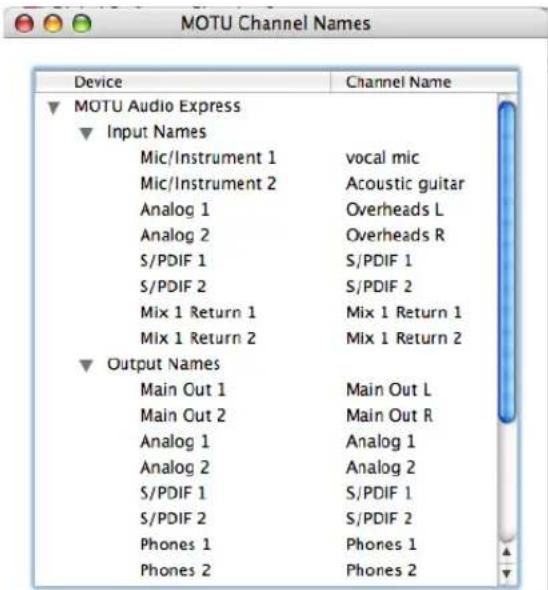 MOTU Audio Express - Edit Channel Names - 1