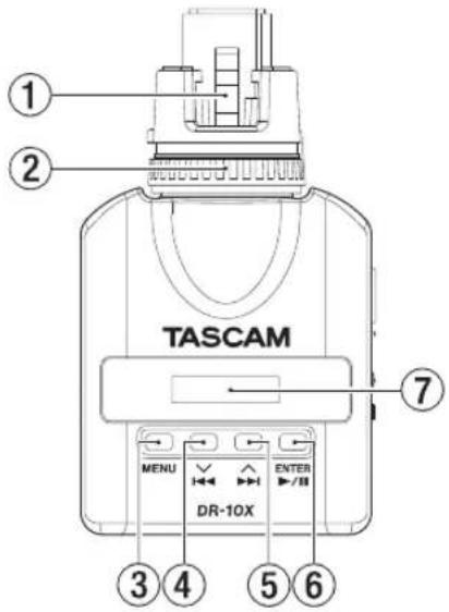TASCAM MENU DR-10X ENTER /8 ① ② ③ ④ ⑤ ⑥ ⑦