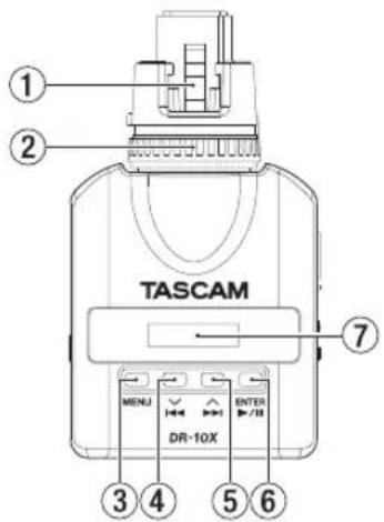 TASCAM MENU DR-10X ENTER +/8 ① ② ③ ④ ⑤ ⑥ ⑦
