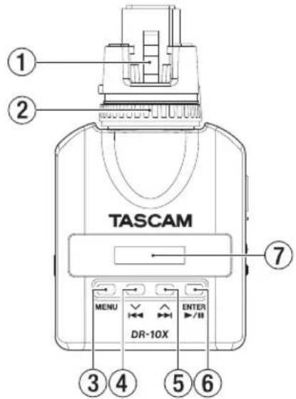 TASCAM MENU DR-10X ENTER /88 ① ② ③ ④ ⑤ ⑥ ⑦