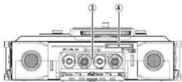 Technical diagram of a portable electronic device with labeled ports and internal components