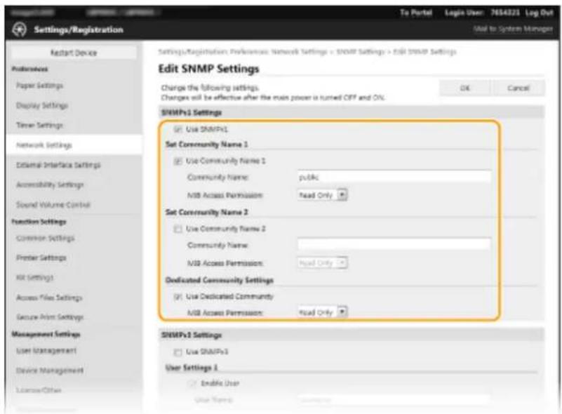 CANON ImageCLASS LBP622Cdw - Specify SNMPv1 settings. - 1