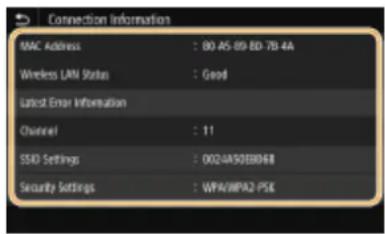 CANON ImageCLASS LBP622Cdw - Viewing the MAC Address and Information for Wireless LAN - 1