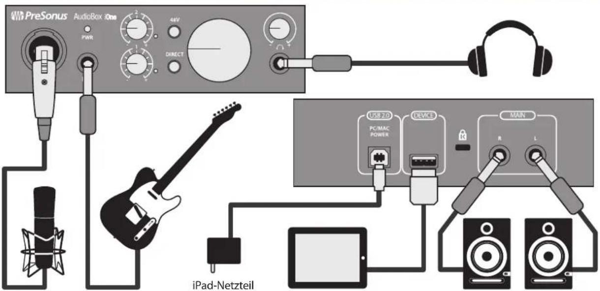 PRESONUS Audiobox iOne - Anschlussdiagramm des iOne am iPad - 1