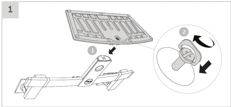 Technical diagram showing assembly steps of a mechanical component with labeled parts and directional arrows indicating rotation or adjustment.