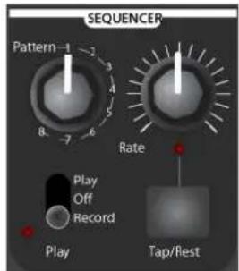 SEQUENCER Pattern 1 2 3 4 8 7 6 Rate Play Off Record Play Tap/Rest