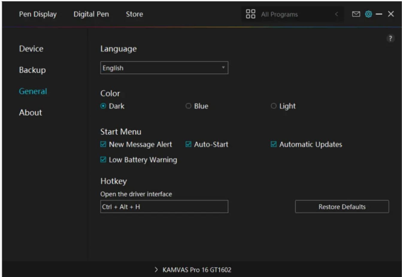 Huion Kamvas Pro 16 GT1561 - General Setting - 1