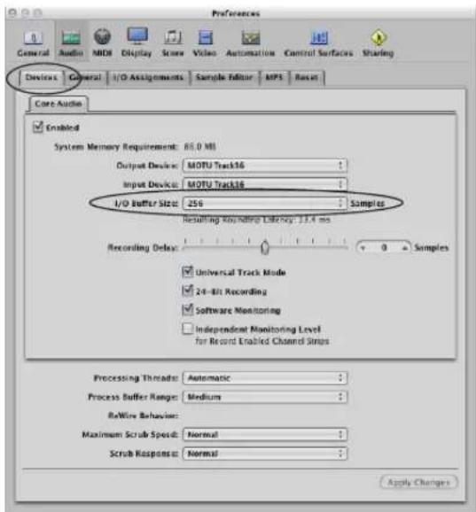 MOTU Track16 - ADJUSTING THE AUDIO I/O BUFFER - 4