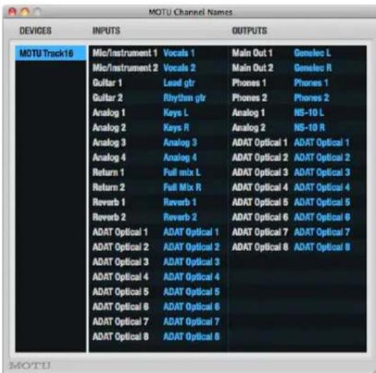MOTU Track16 - Edit Channel Names - 1