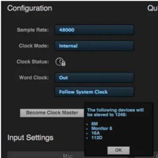MOTU 1248 - Choosing a master clock - 1