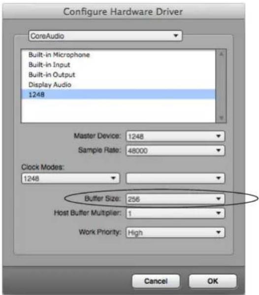 MOTU 1248 - Adjusting buffer size on Mac OS X - 1