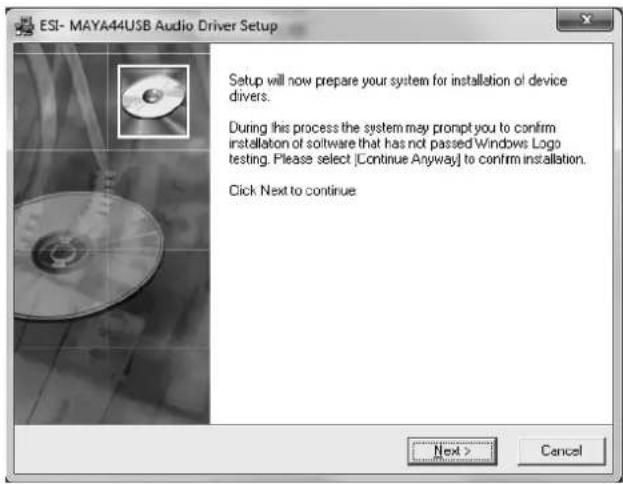 ESI Maya44 USB+ - Installation unter Windows Vista / 7 / 8 - 2