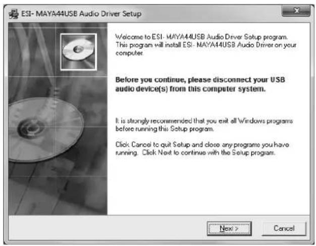 ESI Maya44 USB+ - Installation unter Windows Vista / 7 / 8 - 1