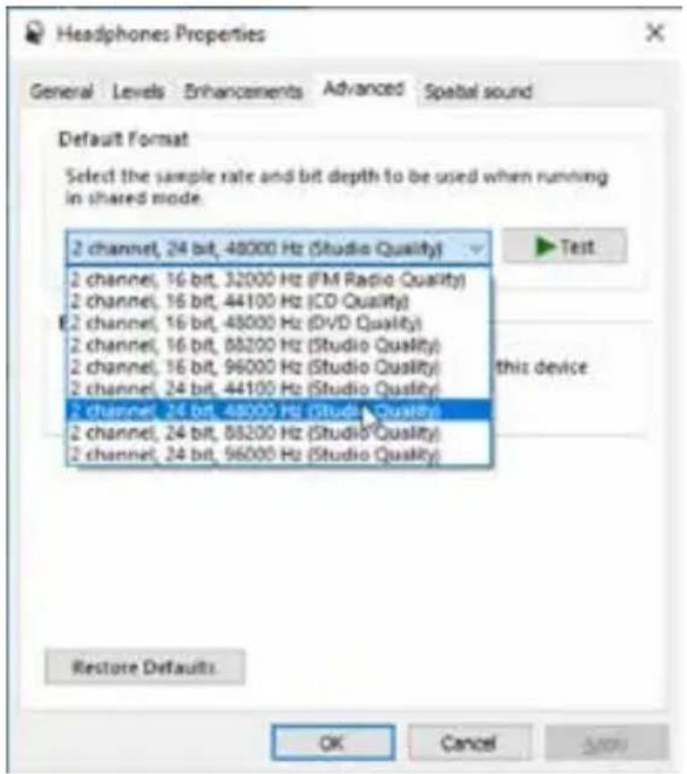 SAMSON Satellite - Réglage du taux d'échantillonnage sous Windows - 1