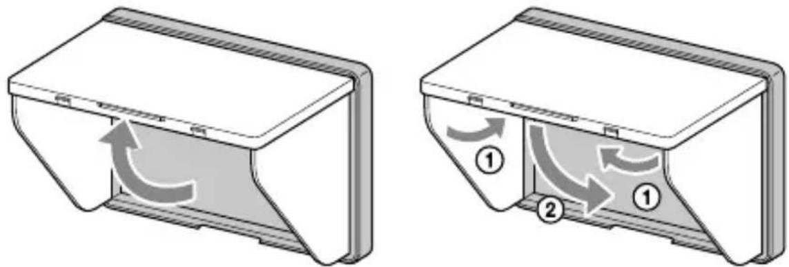 SONY CLM-V55 - Hur solskyddskåpan öppnas och stängs - 1