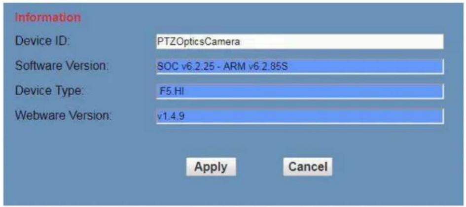 PTZ Optics 12x-SDI Gen2 - Device Information - 1