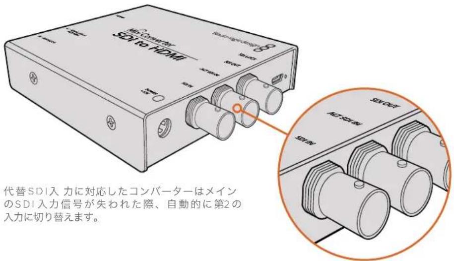 SDI Converter SDI to HDMI 代替SDI入力に対応したコンバーターはメインのSDI入力信号が失われた際、自動的に第2の入力に切り替えます。