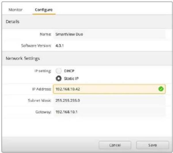 Blackmagic Design SmartView Duo - Configurações de Rede - 2