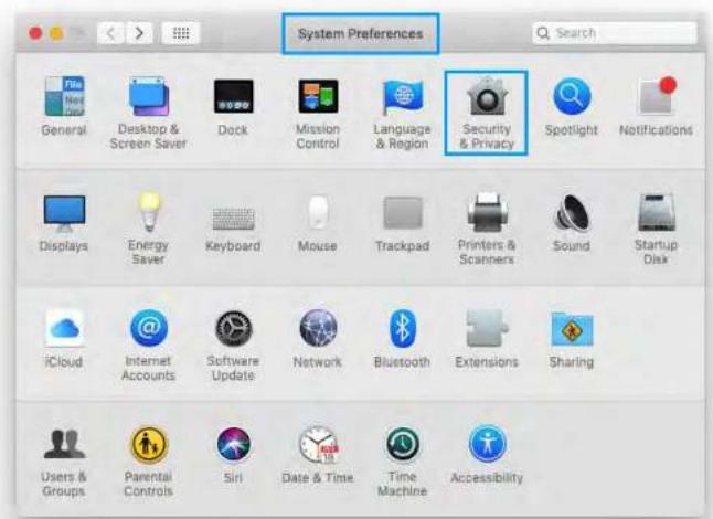 System Preferences General Desktop & Dock Mission Control Language & Region Security & Privacy Spotlight Notifications Displays Energy Saver Keyboard Mouse Trackpad Printers & Scanners Sound Startup Disk iCloud Internet Accounts Software Update Network Bluetooth Extensions Sharing Users & Groups Parental Controls Siri Date & Time Time Machine Accessibility