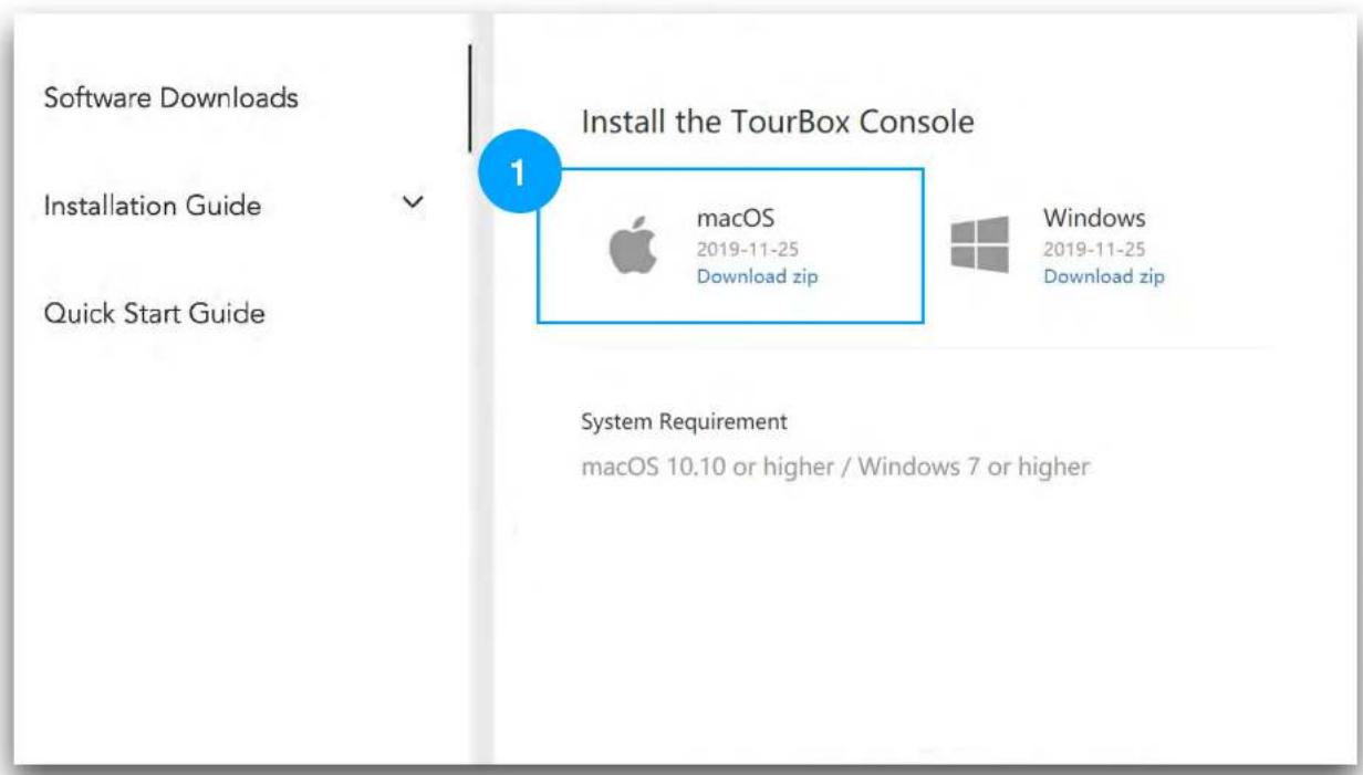 Software Downloads Installation Guide Quick Start Guide Install the TourBox Console macOS 2019-11-25 Download zip Windows 2019-11-25 Download zip System Requirement macOS 10.10 or higher / Windows 7 or higher