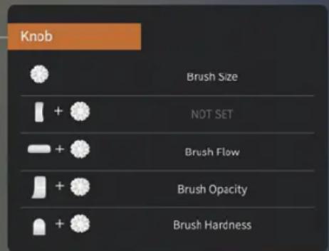 Knob Brush Size + NOT SET + Brush Flow + Brush Opacity + Brush Hardness