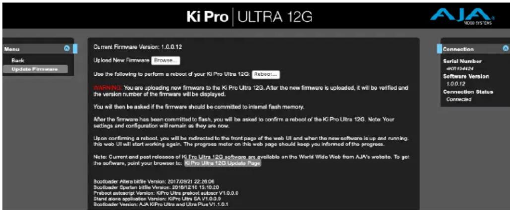 AJA Ki Pro Ultra 12G - Updating Firmware - 1