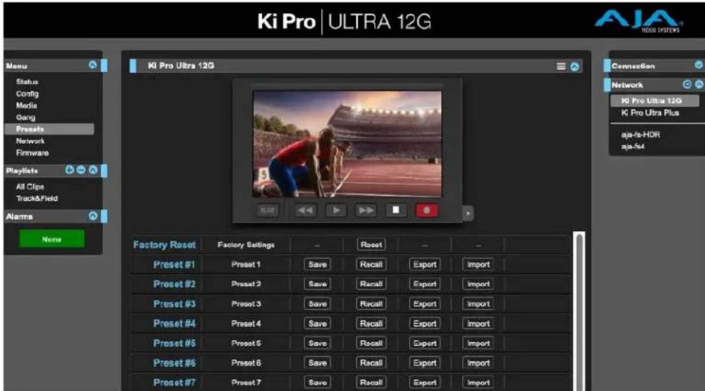 AJA Ki Pro Ultra 12G - Presets - 1